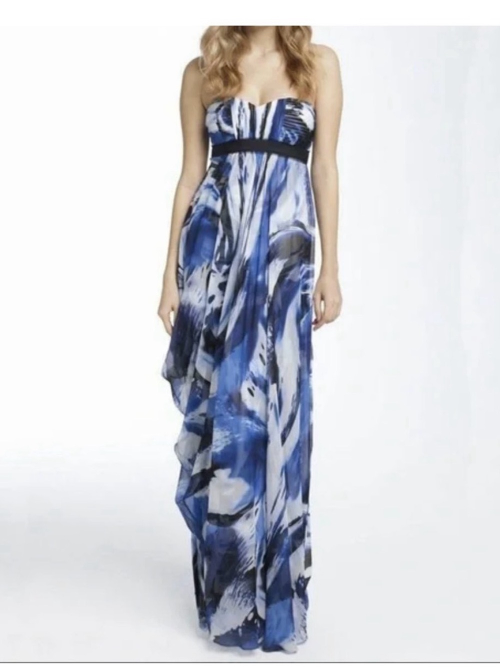 BCBGMaxazria Strapless Maxi Y2K Watercolor Abstract Print Draped Women’s Sz 6
